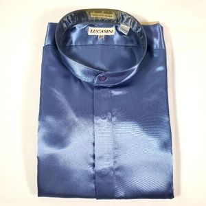 Men's Size 18.5 /36-37 Blue Dress Shirt Lucasini Clergy Collar Long Sleeve NEW.
